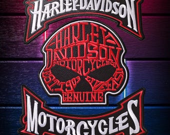 Biker patches for sewing, Willie G skull patches and red rocker patches