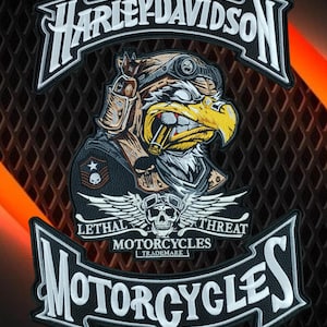 American military eagle biker patches; 3-piece sew-on back patch set for motorcycle jackets.