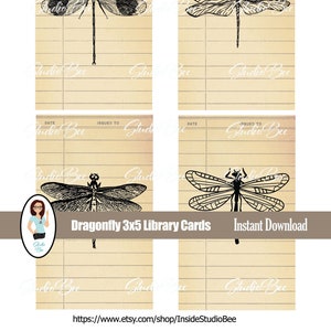Dragonfly library card, junk journaling, journal cards, vintage shabby theme, printable, scrapbooking, collage, ephemera, fussy cut