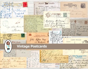 Carte postale vintage manuscrite numérique imprimable | Journal indésirable | emphémère | poches | balises | artisanat en papier | scrapbooking | Télécharger