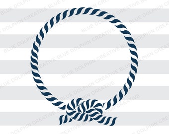 Cadre de monogramme corde nautique, SVG PNG PDF jpg jpeg ai dxf, Cricut, Silhouette, fichiers de coupe, noeud, téléchargement immédiat, vector clip art