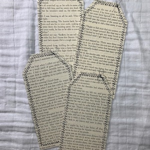 Vintage book page tags with zig zag stitched edges for junk journals. DIY decorate. Blank tags. You decorate. Set of 4