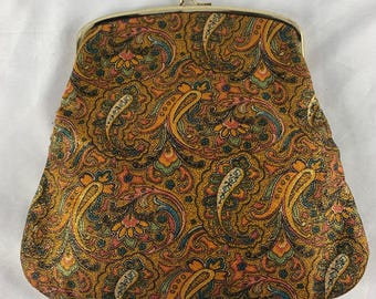 pochette vintage Sac à main en tissu brocart motif cachemire Fermoir en métal 10 x 9