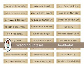 Phrases d'amour de mariage | police de machine à écrire | Imprimable | Journal indésirable | Phrases de journal | Emphémère de journal | étiquettes de mots | phrases de mariage