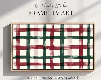 Christmas Plaid Frame TV Art | Hand Painted Tartan Pattern | Preppy Holiday Decor | Cozy Samsung Digital Download