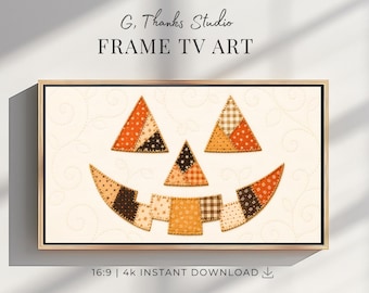 Patchwork Pumpkin Face | Samsung Frame TV | Farmhouse Autumn Display | Cozy Living Room Decor | 16:9 Digital Download