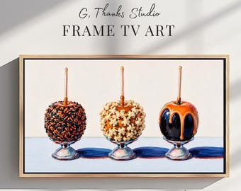 Halloween Frame TV Art | Candy Apple Still Life | Samsung Frame TV Art | Caramel Apple Painting | Textured Fall Decor Download