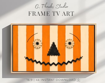Halloween Frame TV Art | Jack O Lantern Pumpkin Face | Samsung Frame TV Art | Modern Halloween Decor | Striped Textured Painting Download