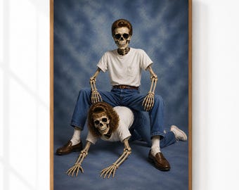 Skeleton Couple Portrait | Vintage Halloween Wall Art | Retro Photo Shoot | Funny Gothic Decor | Printable Digital Download