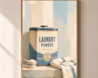 Laundry Powder Wall Art | Vintage Laundry Room Printable | Blue Farmhouse Decor | Utility Room Sign | Linen Closet Digital Download