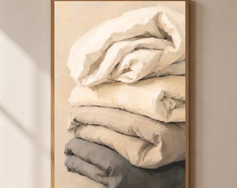 Folded Linen Wall Art | Neutral Blanket Printable | Cozy Bedding Decor | Minimal Farmhouse Bedroom Illustration | Digital Download