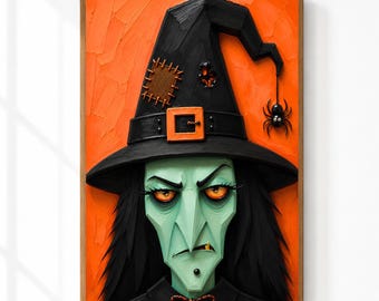 Witch Halloween Wall Art | Green Witch Portrait Printable | Spooky Gothic Decor | Moody Autumn Digital Download | Vintage Halloween Print