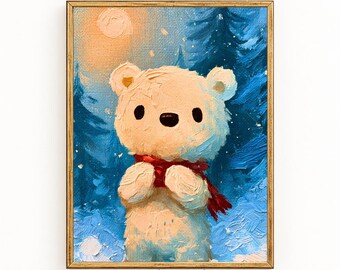 Christmas Polar Bear Wall Art | Snowy Winter Nursery Print | Cozy Holiday Decor | Whimsical Festive Printable | Digital Download