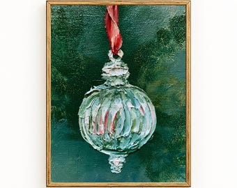 Vintage Christmas Ornament Wall Art | Green Glass Bauble Print | Antique Christmas Printable Decor | Digital Download