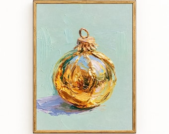 Gold Christmas Ornament Wall Art | Vintage Holiday Bauble Print | Mint Green Christmas Printable | Digital Download