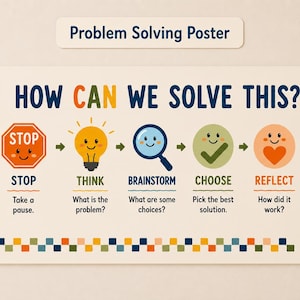 Problem Solving Poster for Kids | Social Emotional Learning Print | Calm Corner Art | Counselor Office Decor | Digital Download