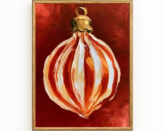 Red Striped Christmas Ornament Wall Art | Candy Cane Holiday Print | Retro Festive Decor | Digital Download