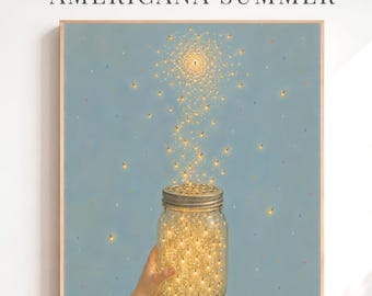Firefly Jar Wall Art | Summer Americana Decor | Mason Jar Fireflies Print | Cottagecore Wall Art | Digital Download