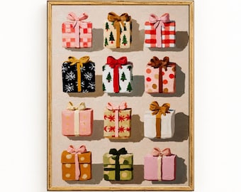 Christmas Presents Wall Art | Colorful Gift Box Printable | Whimsical Holiday Decor | Digital Download