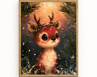Christmas Fawn Wall Art | Woodland Reindeer Print | Snowy Forest Nursery Decor | Cozy Holiday Printable | Digital Download