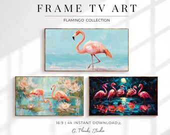 Pink Flamingo Frame TV Art Bundle | Tropical Coastal Collection | Luxury Flamingo Samsung TV Art | 16:9 Digital Download