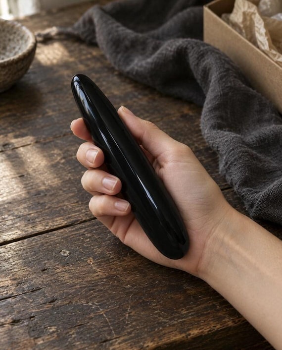 Natural Black Obsidian Massage Wand, Obsidian Crystal Wand for Protection, Reiki and Grounding