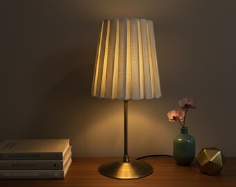 Mid-Century Modern Brass Table Lamp | Pleated Fabric Lampshade | Vintage Bedside/Desk Light