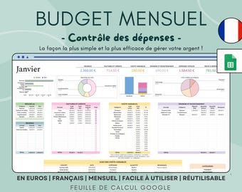 Budget Monthly Personnel in French, Planificateur budget monthly, Feuille de calcul Budgétaire, Googlesheets, Finances Personnelles
