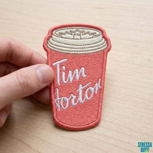 Tim Hortons Coffee Cup Patch, Embroidered Red Coffee Cup Iron On, Canada Culture Souvenir, Caffeine Lover Gift, Cute Takeout Cup Embroidery