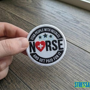 Funny Nurse Patch Stab People With Needles Embroidered Patch Iron On Sew On Hook and Loop Backing RN Medical Humorous Gift Jackets Decal Art