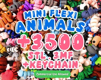 Mini Flexi Animals 3500+ 3D Print Files + Keychains – STL 3MF Bundle (Commercial Use)