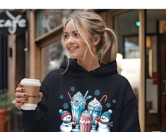 Snowman Hot Cocoa Sweatshirt, Christmas Winter Crewneck, Holiday Snowflake Sweater, Festive Unisex Xmas Outfit
