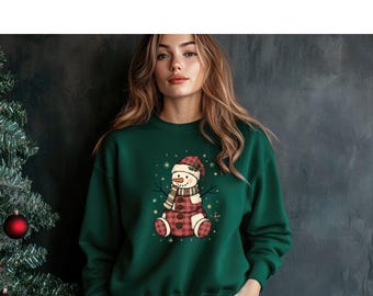 Snowman Sweatshirt, Christmas Winter Crewneck, Holiday Snowflake Sweater, Festive Unisex Xmas Outfit