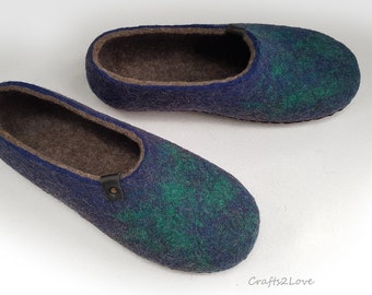 Felted slippers for women Felt wool slippers with soles Womens bedroom slippers Made to order