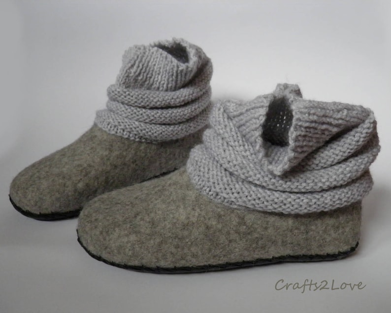 Felted Slipper Boots Women Felt Slippers Knitted Uppers Felted Etsy