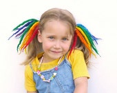 Rainbow Dread Ponytail Falls - pure new Wool - piggy tail felted dreads- wool felted dreadlock - children photo prop - pony tail hair falls