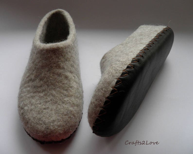 Wool Slippers With Leather Soles Felt Slippers Women Etsy