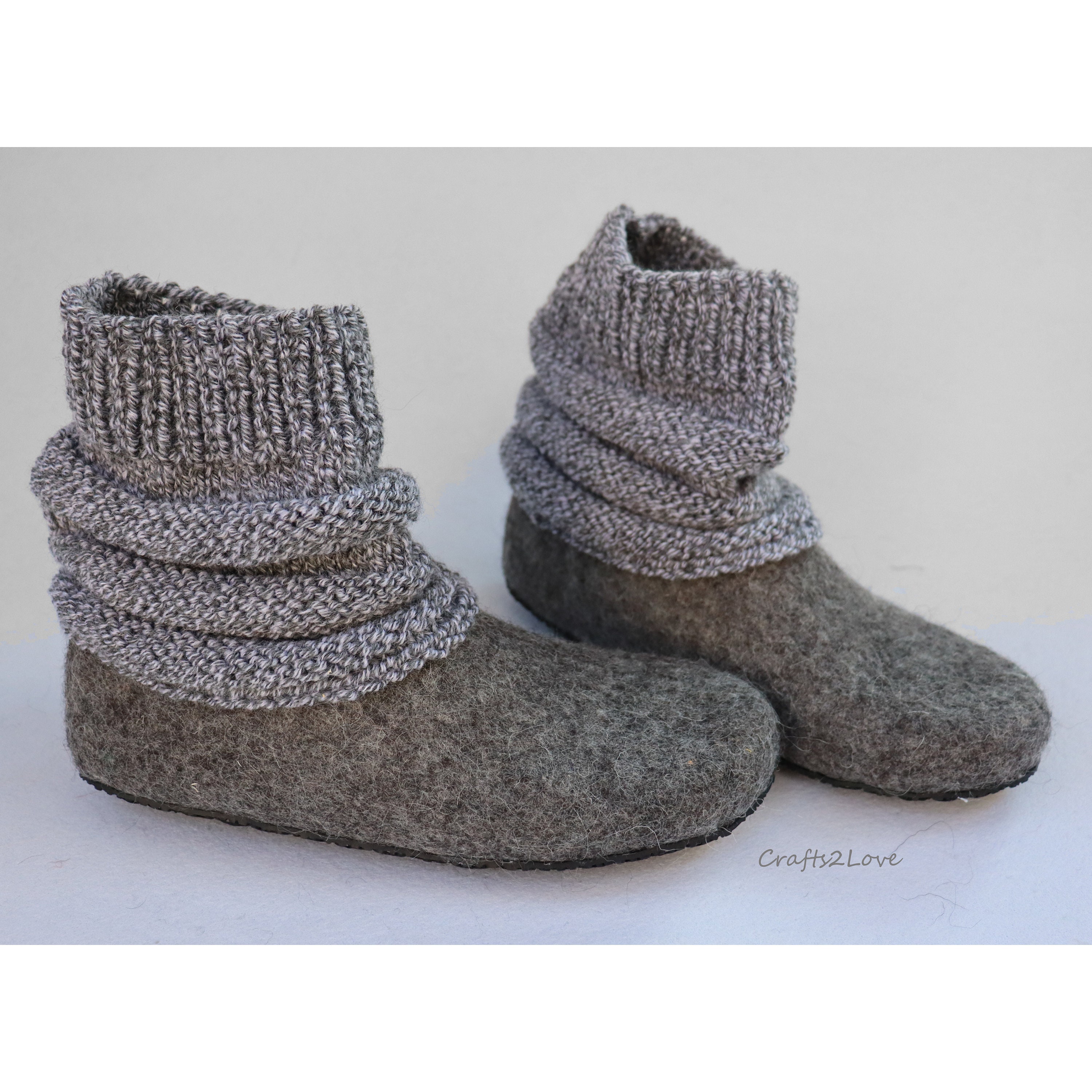 Grey knitted shop slipper boots