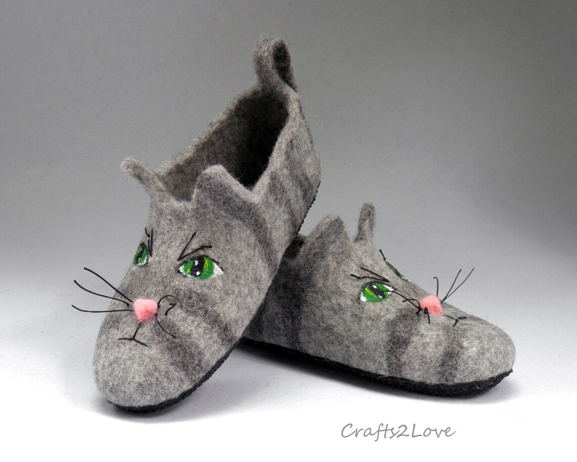 Cat Slippers for Men With Soles Felted Slippers Felt Wool Etsy