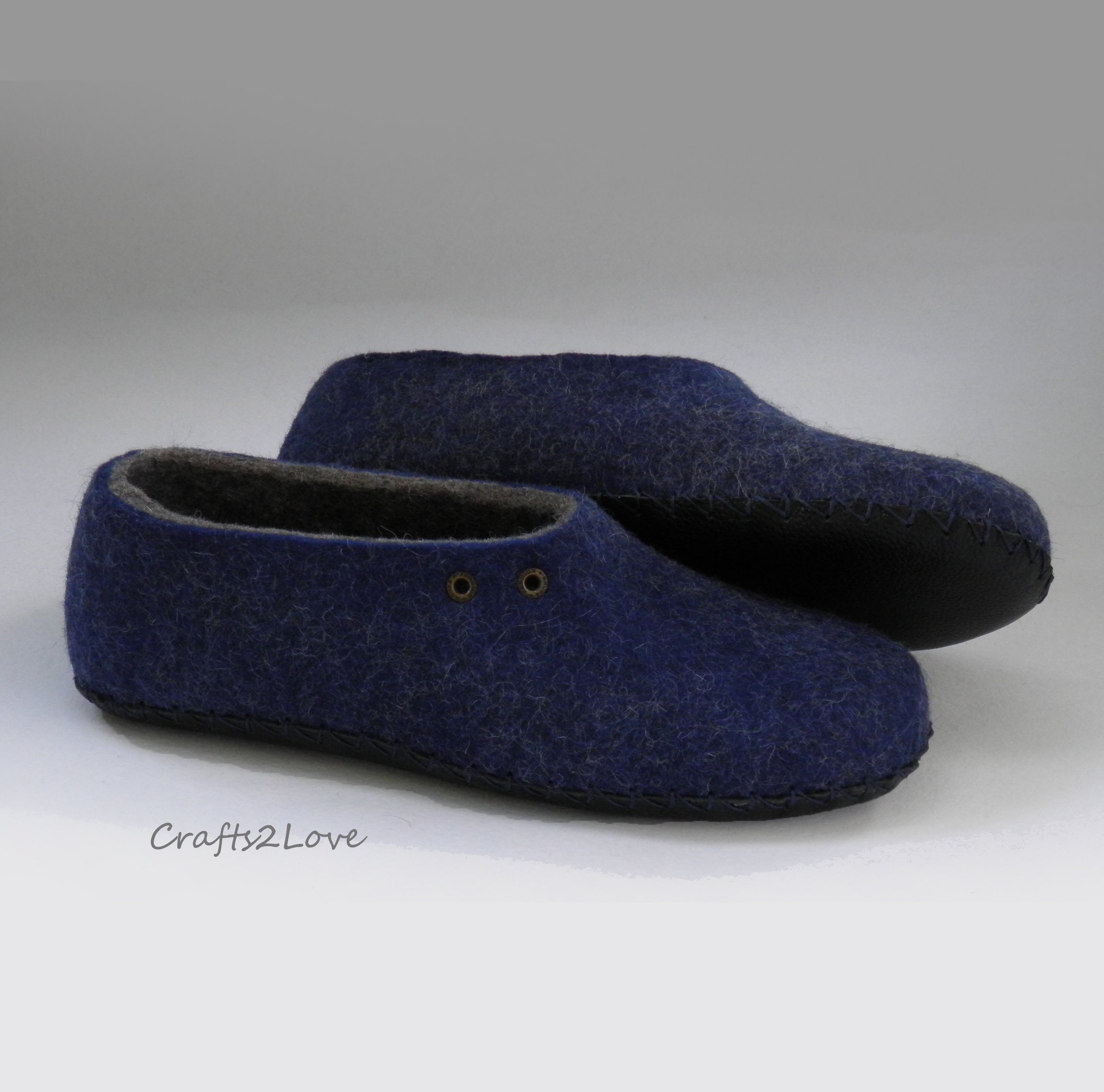 Felt slippers Mens wool slippers with leather soles Dark grey Etsy