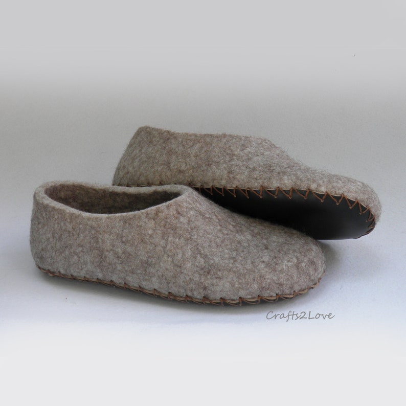 Wool Slippers With Leather Soles Felt Slippers Women Etsy