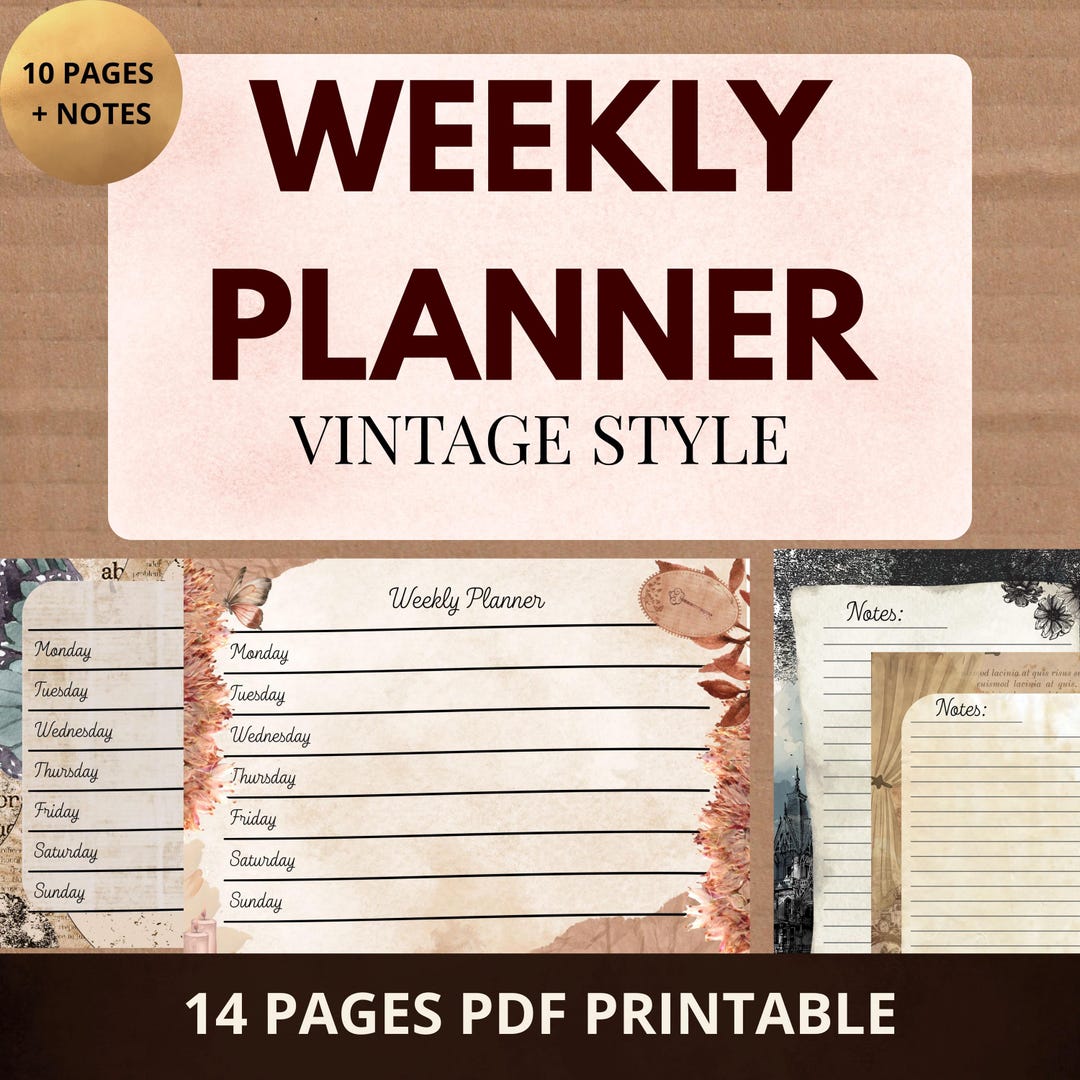 Vintage Weekly Planner Printable – Elegant Retro Style Weekly Planning ...