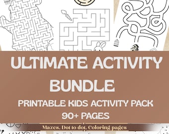 Livro de atividades infantis – Mais de 90 páginas para imprimir, labirintos, ligue os pontos (padrão em PDF)