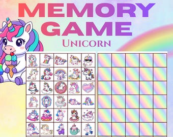 Unicorn Memory Game Printable – Kids Matching Game PDF, Preschool Learning, Instant Download