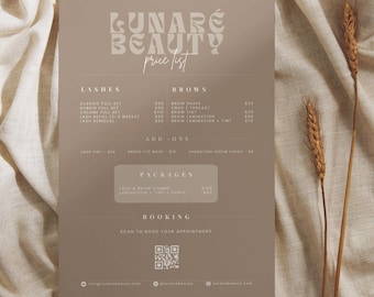 Beauty Salon Price List Template | Lash & Brow Menu Canva (A4)