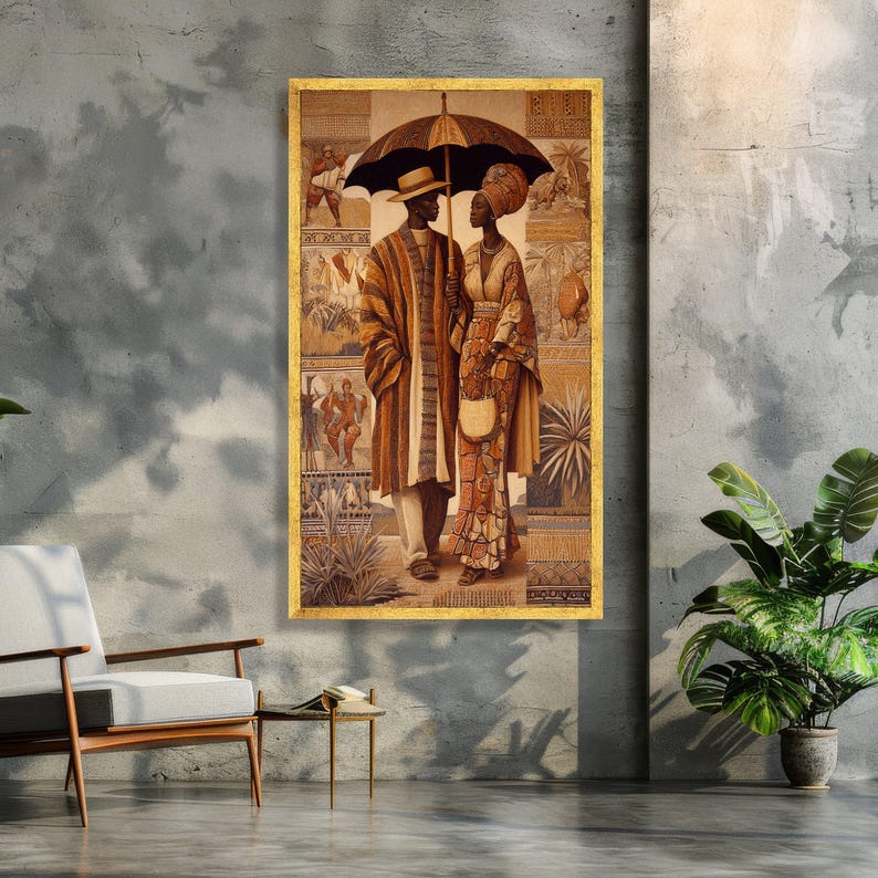 Elegant African Couple Canvas Wall Art, Traditional Attire Cultural Heritage Decor, Ethnic Fashion Canvas, Home Wall Decoration image 2