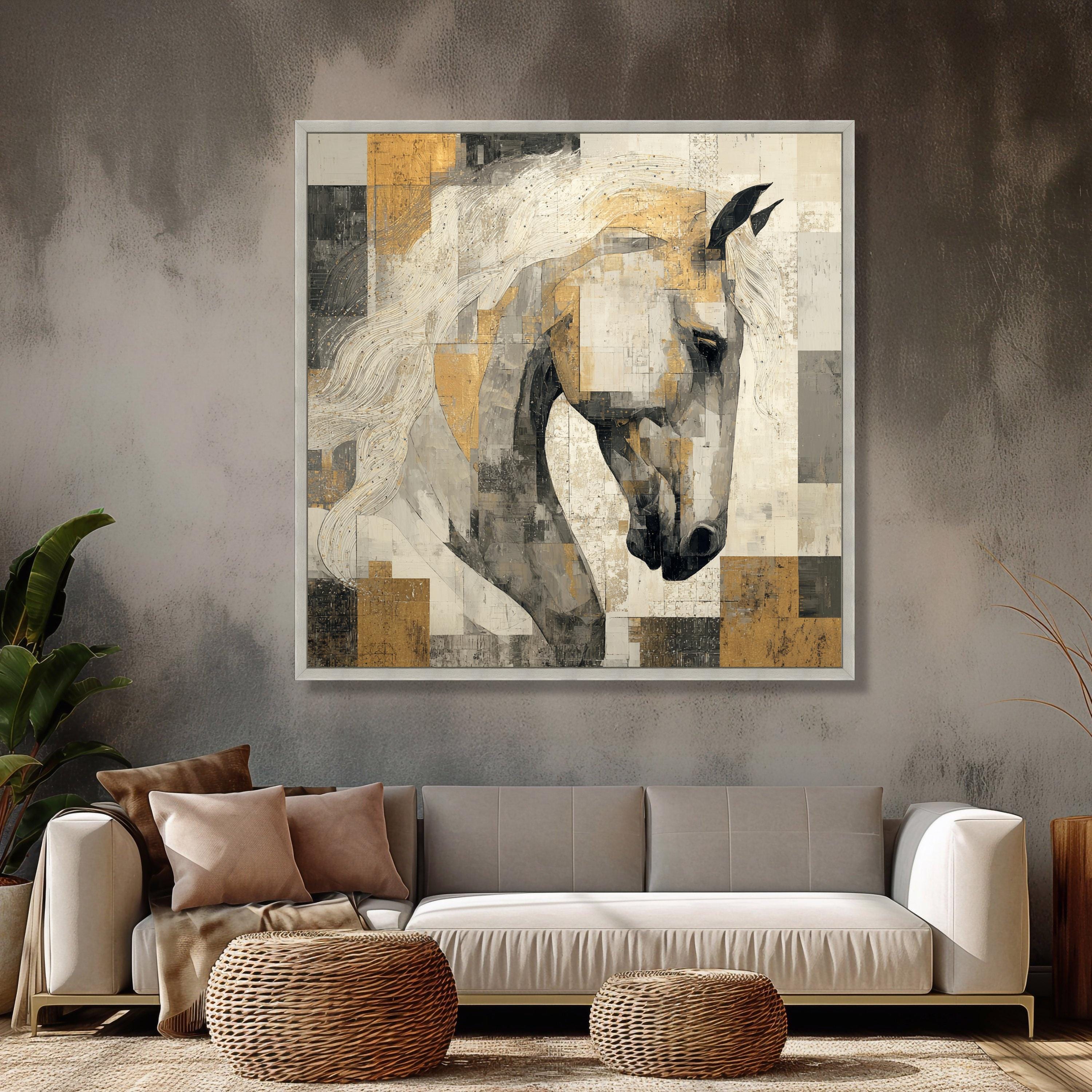 Abstract White Horse Canvas Wall Art, Modern Animal Painting, Neutral ...