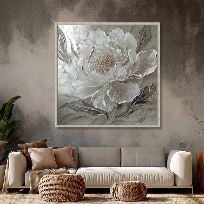 Elegant White Peony Canvas, Floral Wall Art, Flower Neutral Tones ...