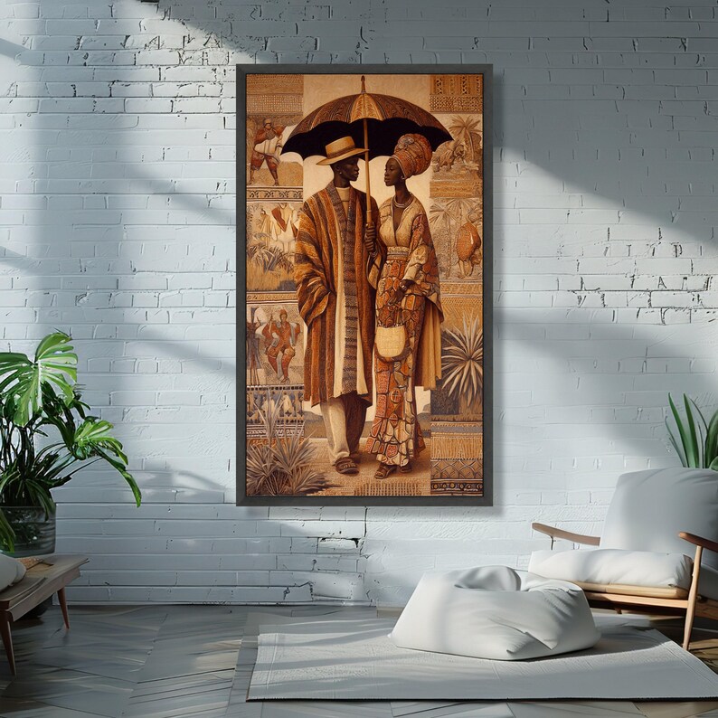Elegant African Couple Canvas Wall Art, Traditional Attire Cultural Heritage Decor, Ethnic Fashion Canvas, Home Wall Decoration image 3