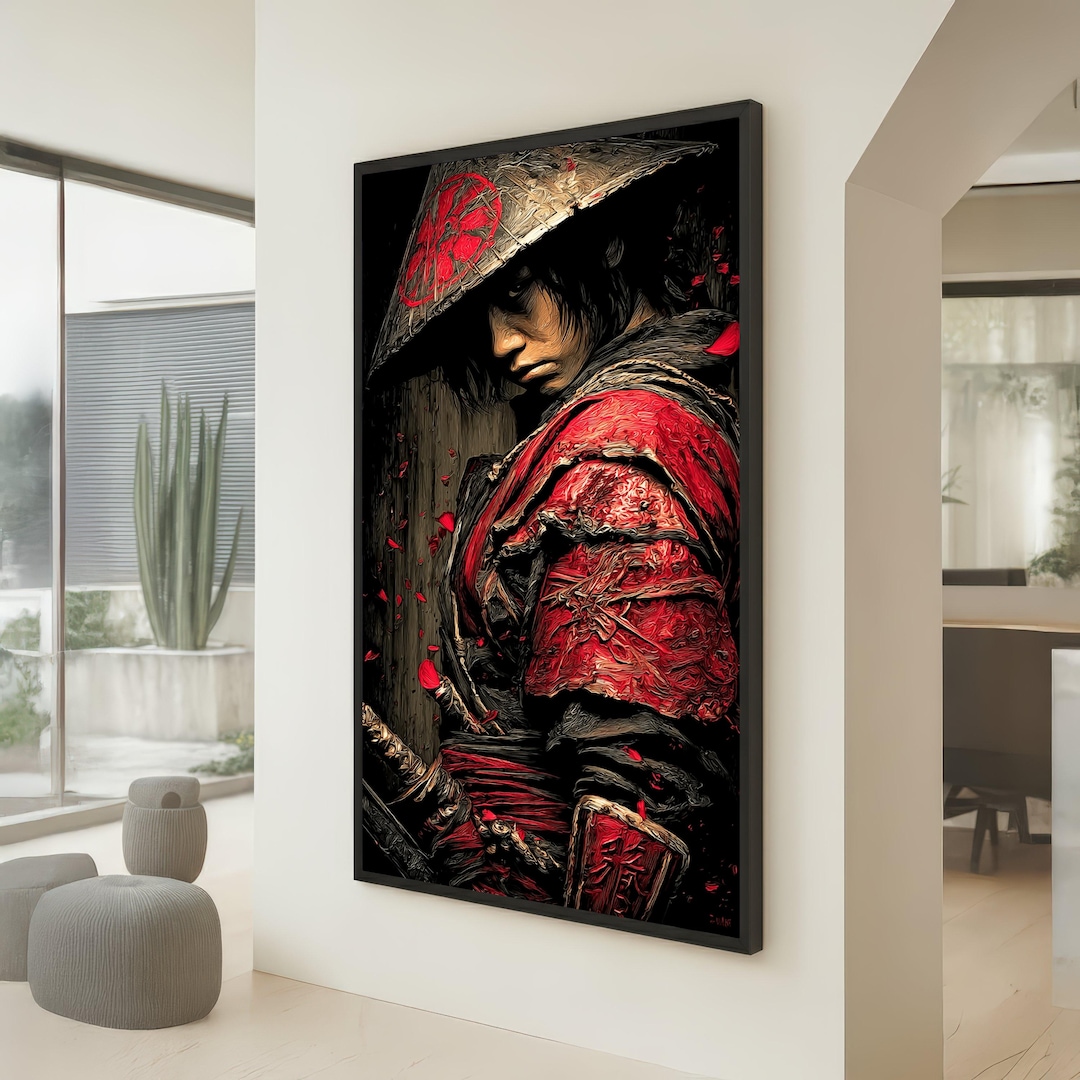 Samurai Warrior Canvas Art, Japanese Armor Wall Decor, Red and Black ...